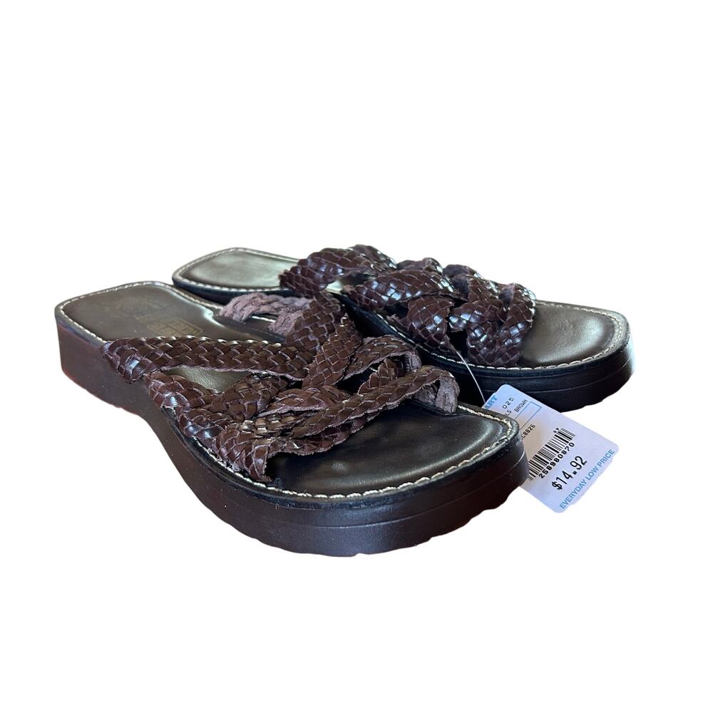 Faded Glory NWT Women Sz 7.5 Braided Brown Leather Christie Platform Sandals Y2K